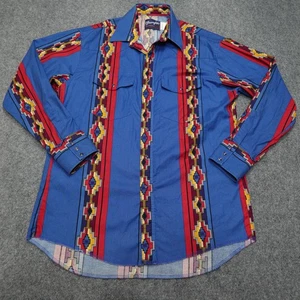 Camisa Wrangler De Colección Para Hombres Grande Azul Azteca Perla Occidental Snap Rodeo Años 90 - Imagen 1 de 9