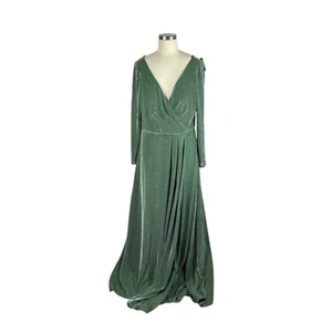 Mac Duggal 49088 Jadegrün Glitzer Langarm Faux Wickel A-Linie Kleid Größe 14 - Bild 1 von 18