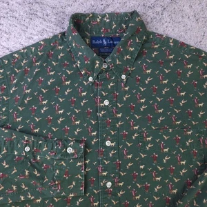 Vintage Polo Ralph Lauren Shirt Mens Large Hunting Dog Duck Pattern AOP Green - Picture 1 of 7
