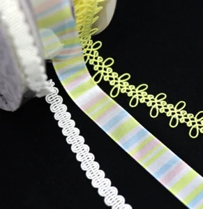 NEW Edge Trim Easter Multi Braided Fabric Ribbons lot of 3 -30 yd - Picture 1 of 4