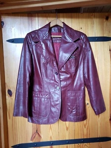 VTG Etienne Aigner Women's Oxblood Leather Button Up Lined Jacket 14 Runs Small - Picture 1 of 11