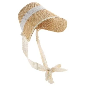 UK Frenchstyle Laceup Hat Bonnet Sun Straw Teens Girl Vintage Headwear - Picture 1 of 10