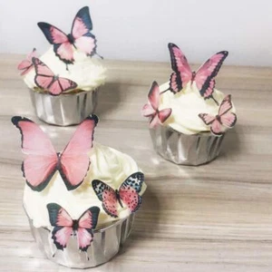 Pink Butterfly Cake Decorations Edible Wafer Paper Butterflies Cupcake Toppers - Picture 1 of 4