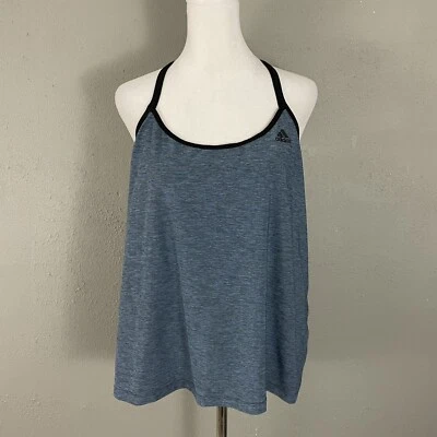 Adidas Tank Top Women's Size L Blue Racerback Black Mesh Athletic Workout - Image 1 of 4