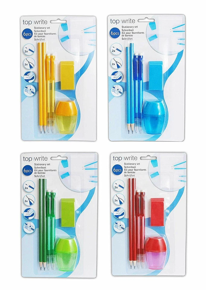 SCHREIBSET 6-tlg. Malset 2x Bleistift 2x Druckbleistift Radierer Anspitzer 58 - Bild 1 von 1