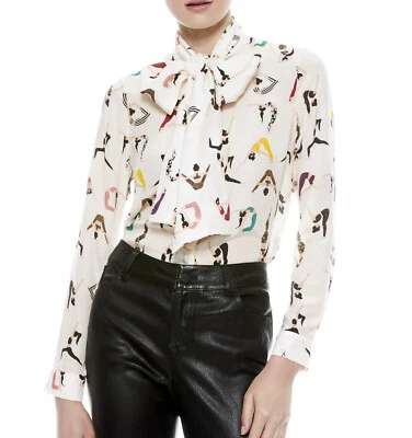 NWT Alice + Olivia Jeannie Yoga Stace Face Bow Collar Tie Neck Silk Blouse Top M - Image 1 of 4