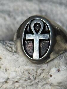 Ankh ring Egyptian long life band size 8 sterling silver women men