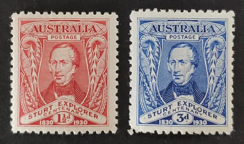 AUSTRALIA. GV ERROR! 1930 "Centenary of Sturt Exploration" set. Fine mint stamps Cover