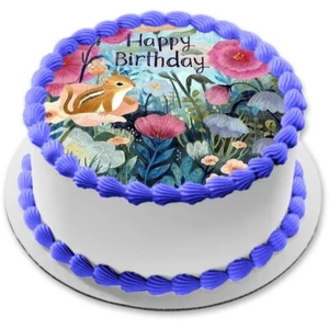 Streifenhörnchen Tortenbild Muffin Blumen Party Deko Geschenk Geburtstag essbar - Bild 1 von 15