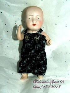 ANTIQUE BISQUE BABY BOY SIGNED GERMANY P 2. DOUBLE JOINTED 6'' MINIATURE DOLL - Picture 1 of 7