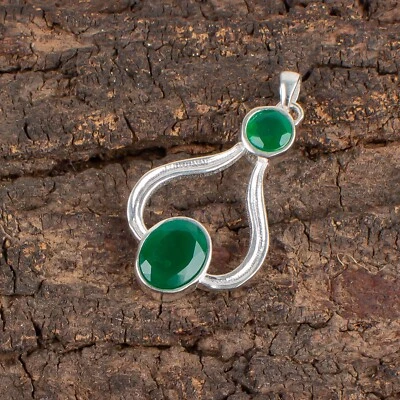 Colgante de joyería de plata de ley 925 con piedras preciosas de ónix verde de 1,5" para regalo de compromiso Foto 1 de 4