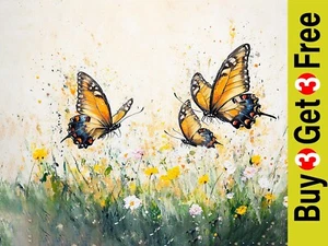 Graceful Butterfly Meadow 5"x7" Print on Matte Paper | Vibrant Nature Painting - Picture 1 of 7
