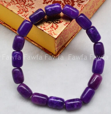 Nova Moda 8x12mm Barril de Sugilita Roxa Contas de Pedra Preciosa Pulseira Elástica 7,5"" - Imagem 1 de 3