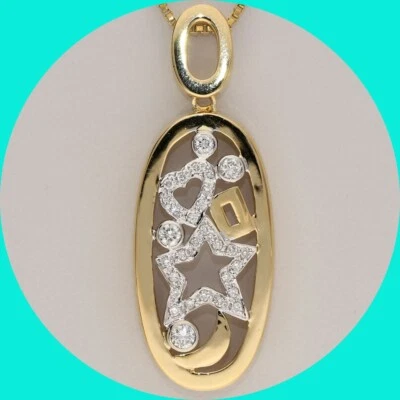 "Collar colgante celestial luna corazón diamante color h oro 18 quilates 22,5""" Foto 1 de 4