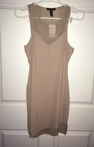 Tan Beige Layered Material Girl Bodycon Dress Medium NWT - Picture 1 of 12