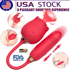 Rose Clit Sucking Vibrator Thrusting G-spot Dildo Massager Sex Toys for Women - Picture 1 of 8