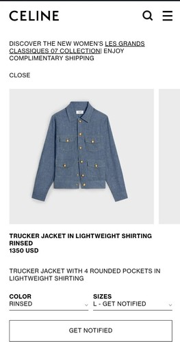 Giacca di jeans Celine nuova con etichetta giacca camionista in camicia leggera taglia large