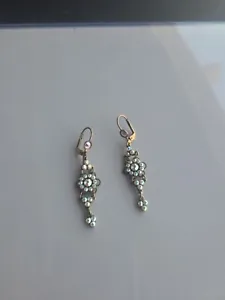 Michal Negrin Earrings  Long Aurora Borealis Floral With Crystals - Picture 1 of 6