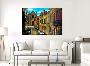 LARGE CANVAS WALL ART VENICE ITALY SUNSET CANAL BOATS CALMING PICTURE NEW PRINT - Picture 1 of 2
