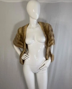 Vintage 1950s Saks Fifth Avenue Blonde Custom Mink Fur Stole Cape Made in USA - Picture 1 of 24