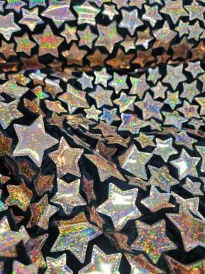 Fabric Sold By Yard Rose Gold Iridescent Sparkly Stars Sequin On Black Velvet - Image 1 of 4