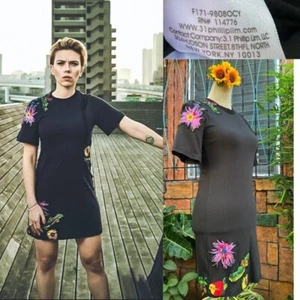 3.1 Philipp Lim 100%cotton black cut out waist mini dress embroidery est Sz S - Picture 1 of 10