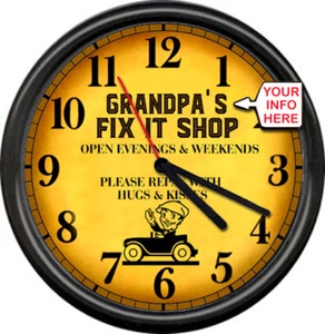 Opas Papa's Pop's Fix It Shop Geschenk Garage Reparatur Auto Retro Schild Wanduhr - Bild 1 von 1