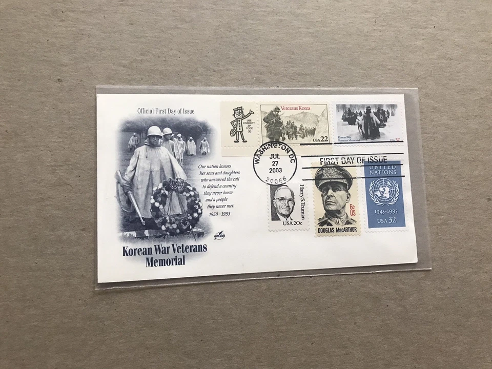 US Korean War FDC (KRW88) +Memorial #3803 +5-Stamp Franking +Uncommon Cover - Image 1 of 1