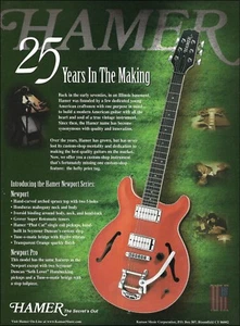 Publicidad de guitarra Hamer Newport Pro Series 25 aniversario 1999 impresión de anuncio - Imagen 1 de 3