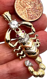 Sale GOLd 14k scorpion pendant SOLID Charm necklace red 1.75” - Picture 1 of 12