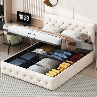 Polsterbett Boxspringbett mit Stauraum und Lattenrost Doppelbett Samt 140x200 cm - Bild 1 von 4