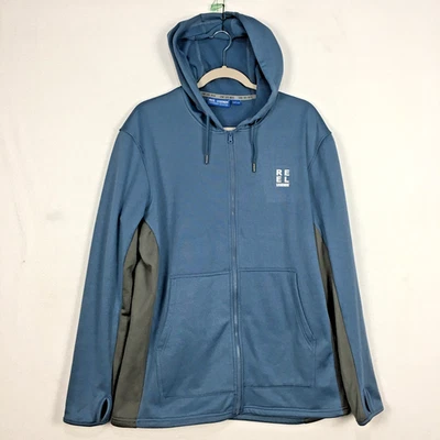 Reel Legends Full Zip Hoodie Sweatshirt Mens Large Blue Thumb Hole Sleeves EUC - Image 1 of 4