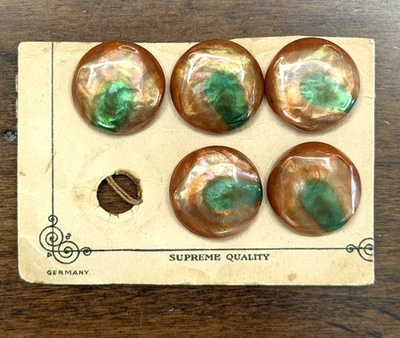 UNUSUAL Vintage Carded Set of 5 Tight Top Celluloid Buttons - 11/16" (C1) - Image 1 of 4