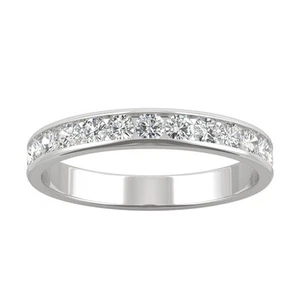 0.64 CTW DEW Round Lab-Created Moissanite Wedding Band in 14K White Gold - Picture 1 of 9