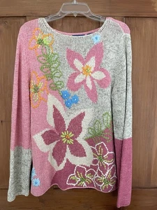 NWT J H Collectibles Winter Garden Pink Multicolor Floral Pullover Sweater XL - Picture 1 of 6