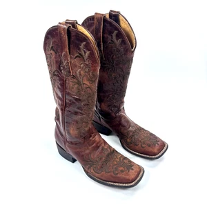 Botas de Vaquero Cavenders Mujer 6.5 Cuero Marrón Bordado Floral Cuadrado Occidental - Imagen 1 de 17