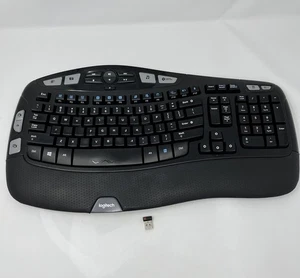 Logitech K350 Wireless Wave Keyboard w/ Unifying Receiver Black Tested Works Gre - Picture 1 of 7