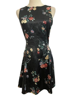 Mini Vestido De Colección Años 90 My Michelle Negro Floral Satinado Con Cordones Espalda Despegado Preppy Foto 1 de 4