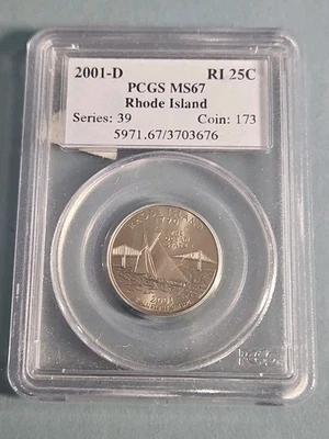 2001-D 25C PCGS MS67 - Clad Rhode Island Quarter - Image 1 of 2