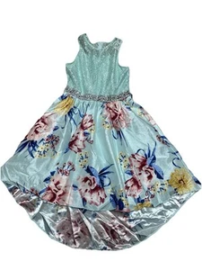 Tween Diva Blue Lace Floral Sleeveless Hi-Low Dress Size 14 - Picture 1 of 6