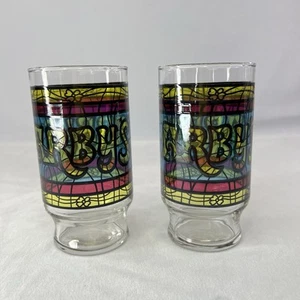 Arby's Restaurant Stained Glass Drinking Tumblers Glasses Vintage 1970s Set of 2 - Picture 1 of 9