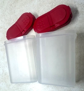 TUPPERWARE LARGE SPICE SHAKERS - SET OF 2 - RED LIDS - NEVER USED - Picture 1 of 12