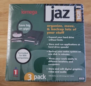 IOMEGA JAZ 3 PACK 1 GB EACH DISKS FORMATED FOR IBM 10387 NEW SEALED - Afbeelding 1 van 6