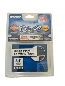 Brother TZ241 18mm 3/4" Black on White P-Touch 26.2 ft UV Heat Cold Resist OPEN - Picture 1 of 3