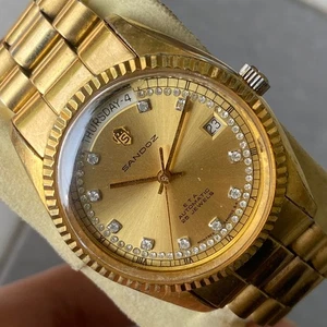 RARE Sandoz President Automatic Index Diamond Day Date Gold Swiss Made Watch - Picture 1 of 10