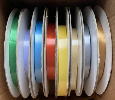 Vintage Hallmark Bulk HallSheen Ribbon 250QRH Lot 8 Gold Silver Ivory Yellow + - Image 1 of 4