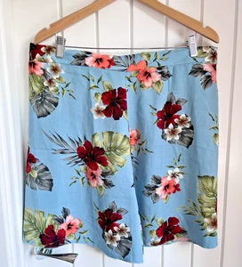 New Look Curves Pull On Culottes Shorts Blue Red Floral Tropical Print Size 20 - Picture 1 of 12