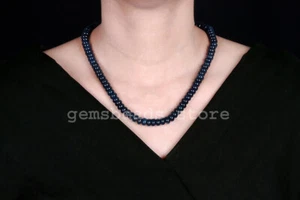 925 Sterling Silver Blue Sapphire Quartz Dark Blue Gemstone 8MM Necklace 18" - Picture 1 of 8