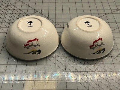 2x Global Design / Kate Williams ~ Winter Chickadee Gray Trim Berries ~ Tazón de 6" Foto 1 de 4