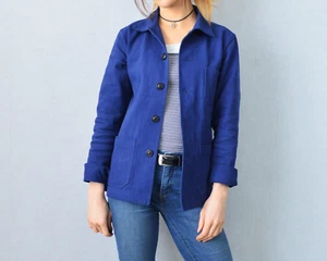 60s Style French Work Jacket Navy Blue Cotton Twill Canvas Chore - All Sizes - Picture 1 of 16
